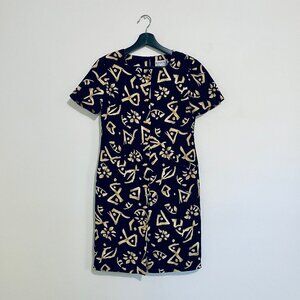 VINTAGE 90s KASPER ASL Petite Tribal Print Knee-Length Sheath Dress (Black, 4P)
